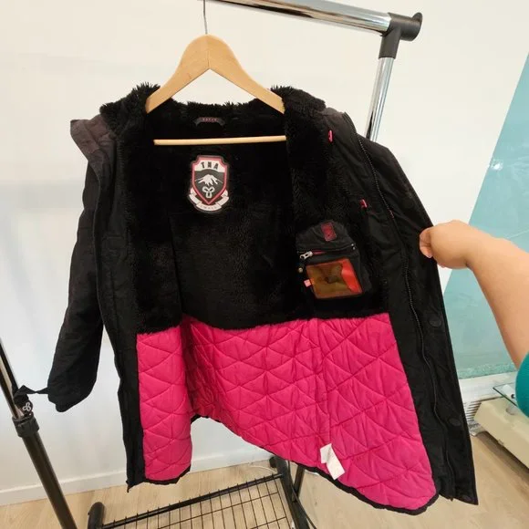 Aritzia TNA Black Faux-Fur trim Hooded Mid-Length Parka size S - Picture 9 of 16